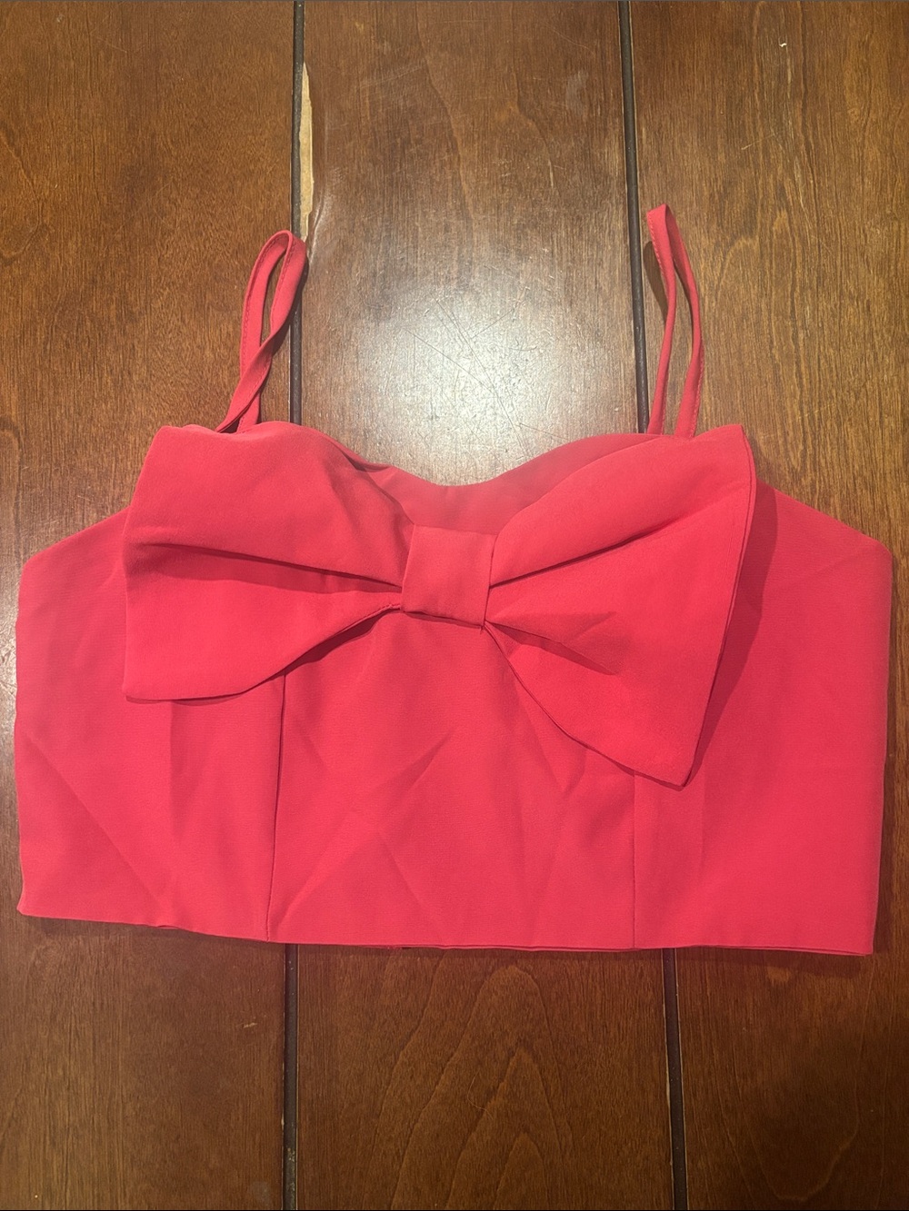 SHEIN Coral-Red Bow Detail Spaghetti Strap Crop Top